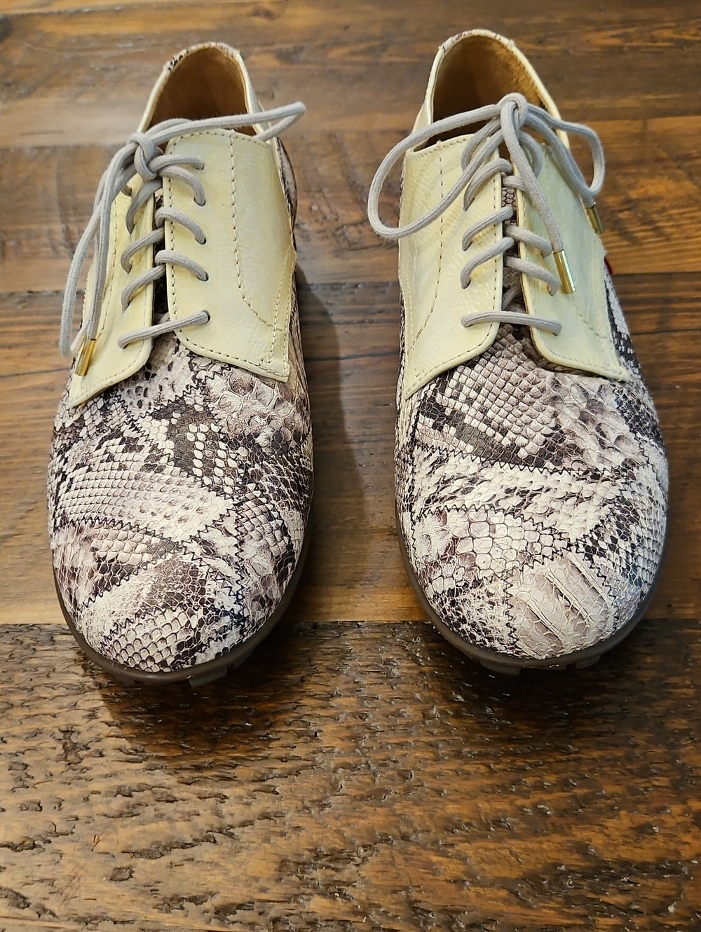 Nwob  Marc JOSEPH Womens Pacific Leather Snake-Print Lace-Up Oxfords Golf Shoe